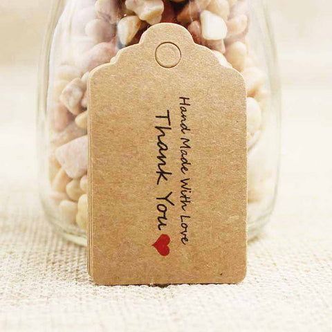 100pc Craft Paper Tags 'HANDMADE WITH LOVE Thank you'