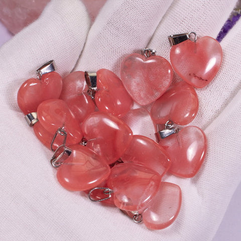 Heart Gemstone Pendant with Necklace - Cherry Quartz
