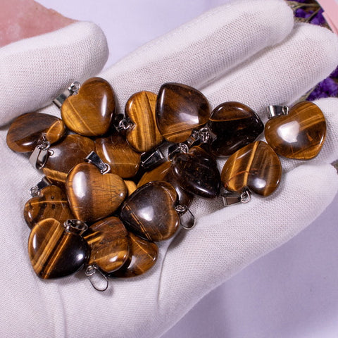 Heart Gemstone Pendant with Necklace - Tiger Eye