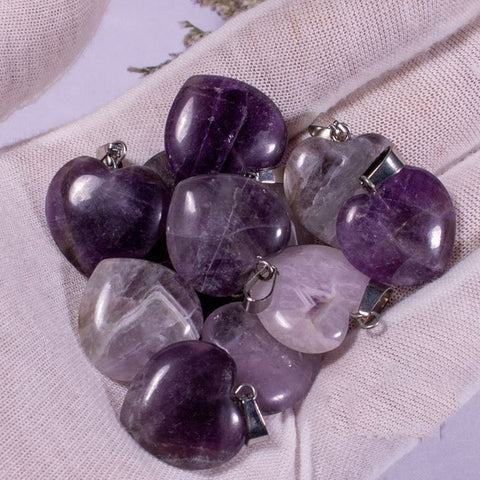 Heart Gemstone Pendant with Necklace - Amethyst