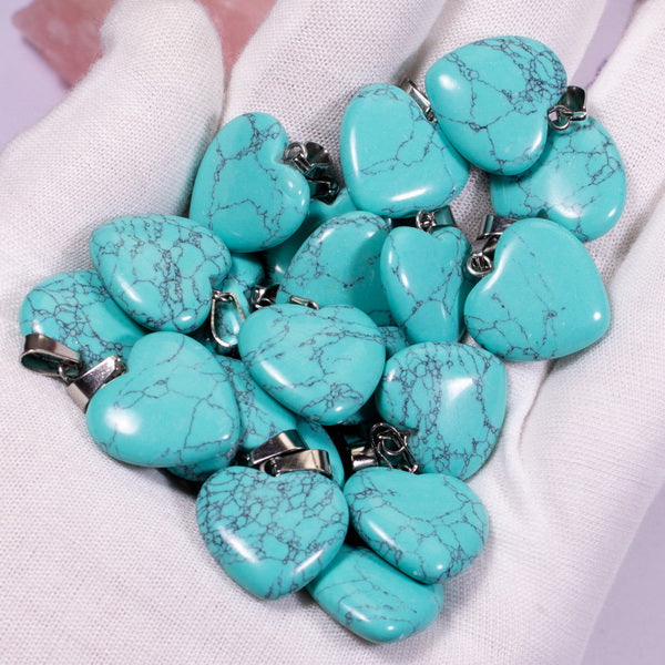 Heart Gemstone Pendant with Necklace - Turquoise