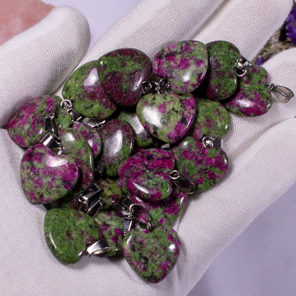 Heart Gemstone Pendant with Necklace - Ruby Zoisite
