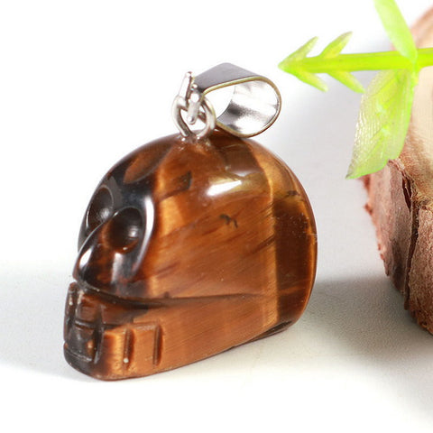 Skull Gemstone Pendant with Necklace - Tiger Eye