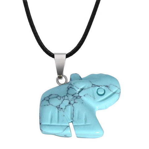 Elephant Gemstone Pendant with Necklace - Turquoise