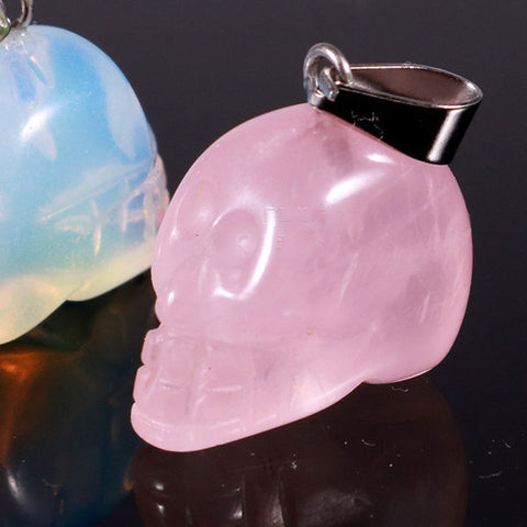 Skull Gemstone Pendant with Necklace - Rose Quartz