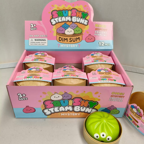 12pc Squishy Bun Mystery Cartoon with Display Box