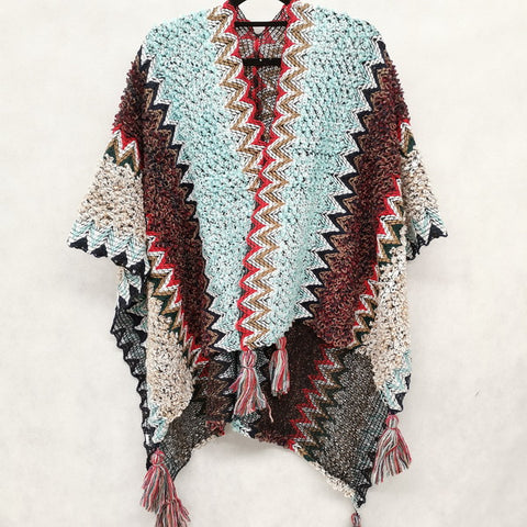 Free Size Knitted Poncho Open Front