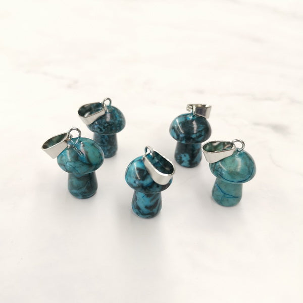 Mushroom Gemstone Pendant with Necklace - Blue Sky Jasper