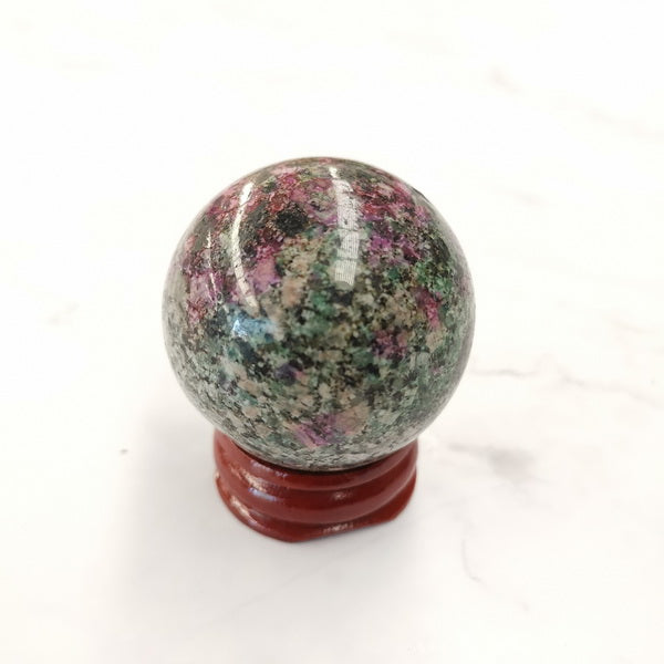 Round Gemstone with Wooden Base-Ruby Zoisite