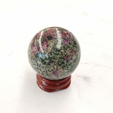 Round Gemstone with Wooden Base-Ruby Zoisite