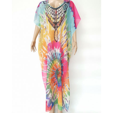 X-Large Long Hand Embellished Kaftan Dress Free Size
