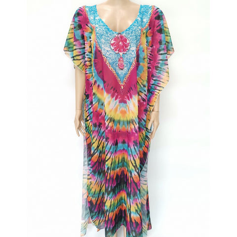 X-Large Long Hand Embellished Kaftan Dress Free Size
