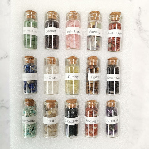 15 Gemstone Bottles in Display Box