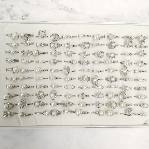 100pc Pearl Rings with Display Box