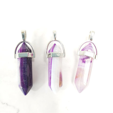 Gemstone Pendant with Necklace - Purple Agate