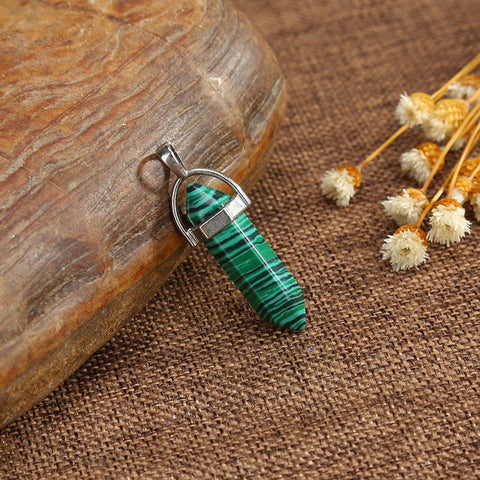 Gemstone Pendant with Necklace - Malachite