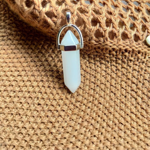 Gemstone Pendant with Necklace - White Jade