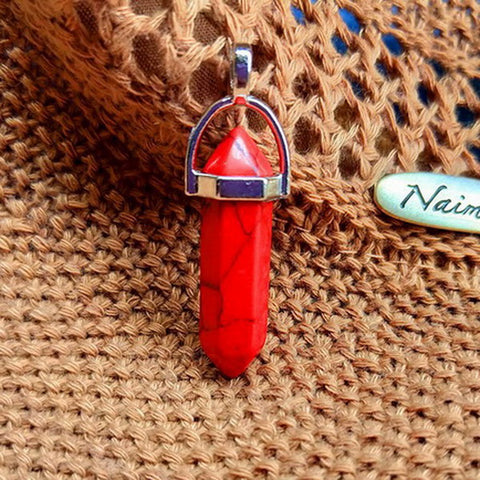 Gemstone Pendant with Necklace - Red Turquoise