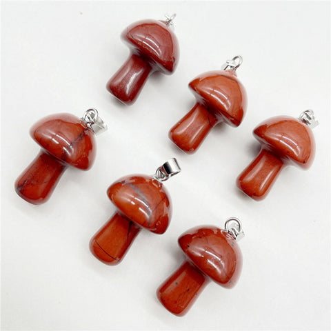 Mushroom Gemstone Pendant with Necklace - Red Jade