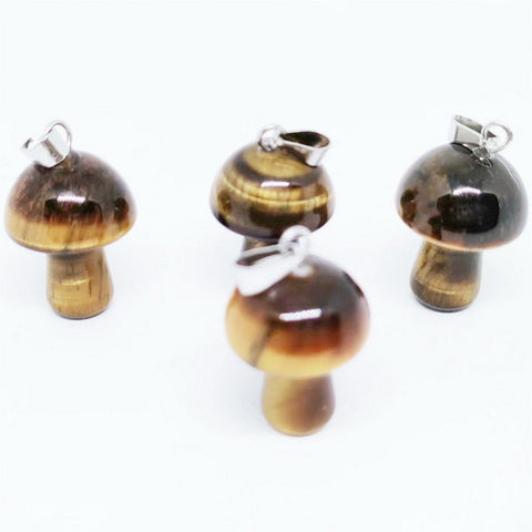 Mushroom Gemstone Pendant with Necklace - Tiger Eye