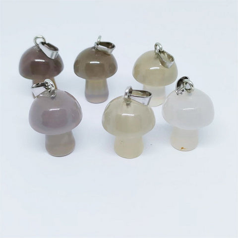 Mushroom Gemstone Pendant with Necklace - Grey Agate