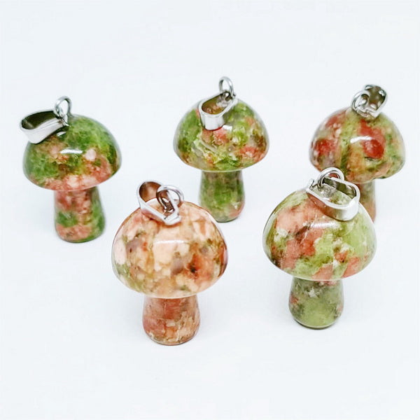 Mushroom Gemstone Pendant with Necklace - Unakite