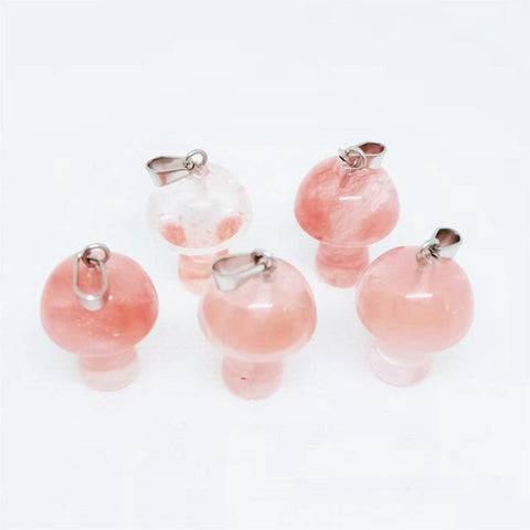 Mushroom Gemstone Pendant with Necklace - Cherry Quartz