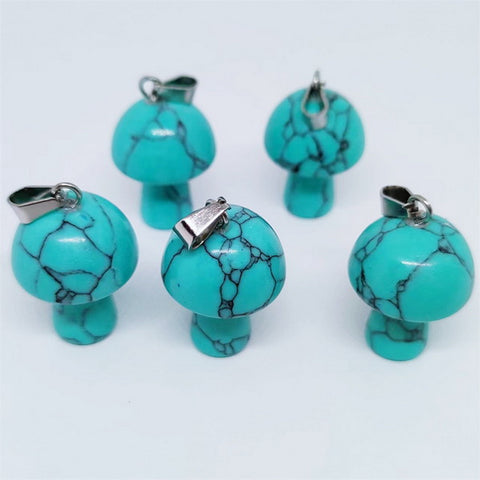 Mushroom Gemstone Pendant with Necklace - Turquoise