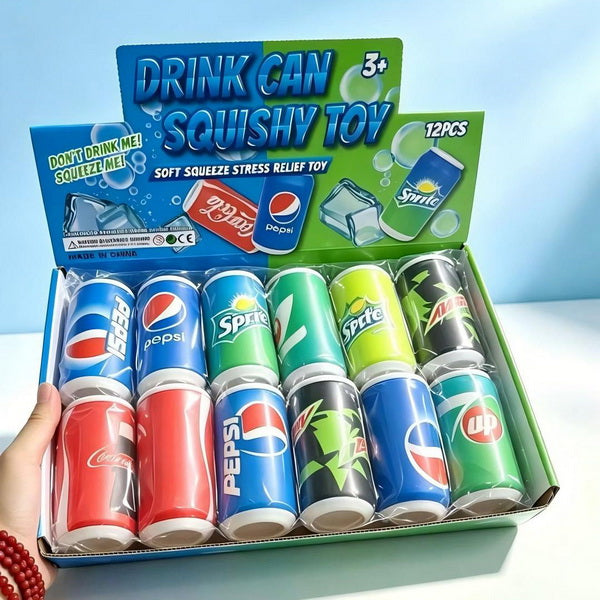 12pc Squishy Drink Can with Display Box