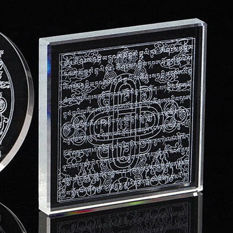 Mini Buddhist Sanskrit laser Engraved crystal Decor