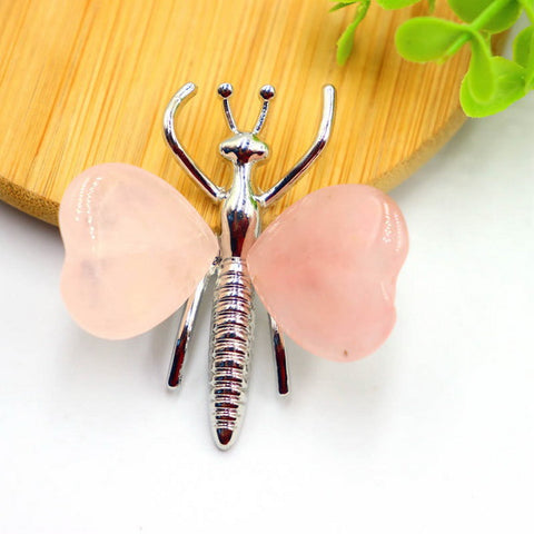 Heart-shaped Butterfly Gemstone-Rose Quartz