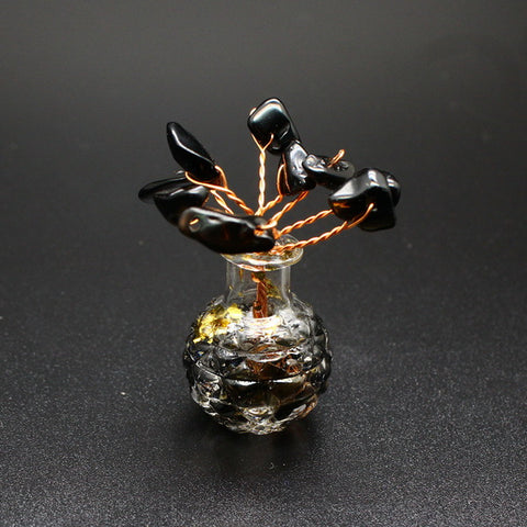 Mini Handcrafted Crystal Chip Tree-Obsidian