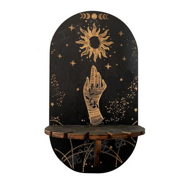 Wall Crystal Candle Holder Wooden Altar Shelf