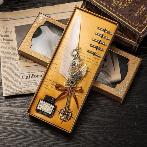 Vintage Feather Writing ink Pen gift Set