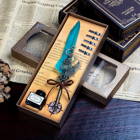 Vintage Feather Writing ink Pen gift Set