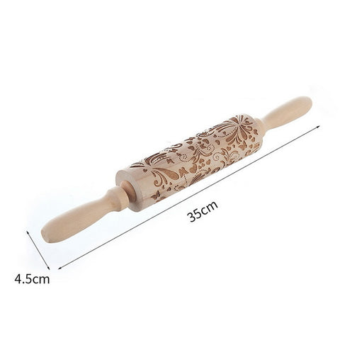 Wood Engraved Christmas Embossed Wooden Rolling Pin