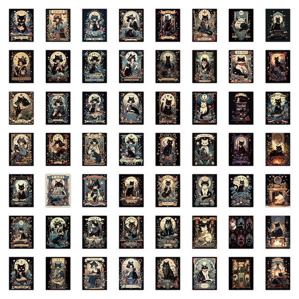 60pc Waterproof Black Cat Tarot Stickers