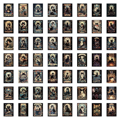 60pc Waterproof Black Cat Tarot Stickers