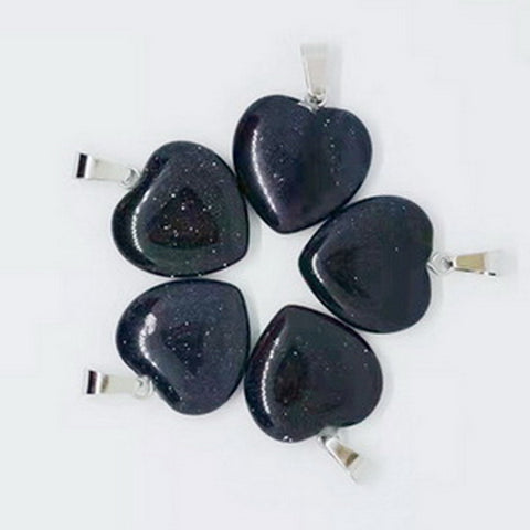 Heart Gemstone Pendant with Necklace - Blue Sandstone