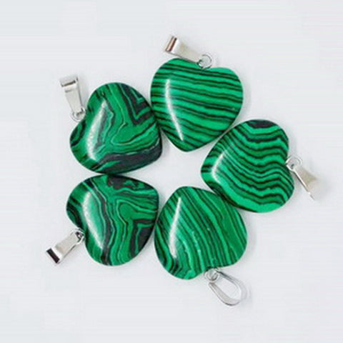Heart Gemstone Pendant with Necklace - Malachite