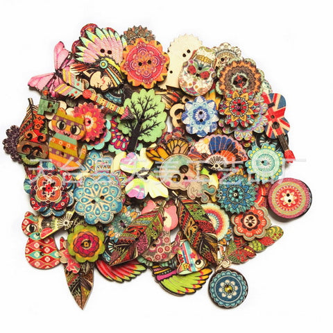 50pcs Wooden Vintage Button