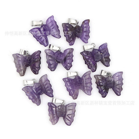 Butterfly Gemstone Pendant with Necklace - Amethyst