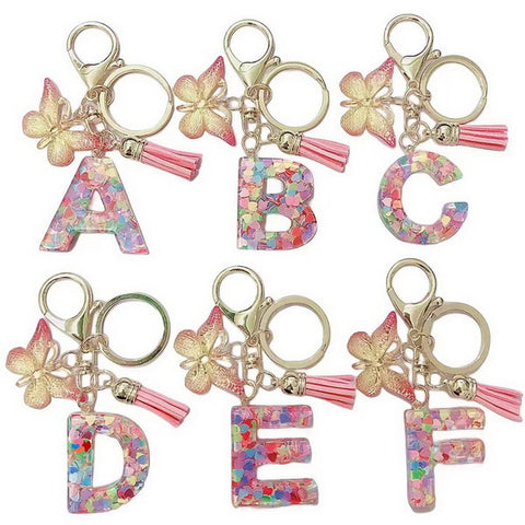 A-Z Letters Keychain with Tassel Butterfly Pendant