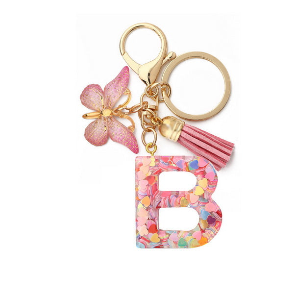 A-Z Letters Keychain with Tassel Butterfly Pendant