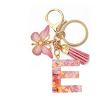 A-Z Letters Keychain with Tassel Butterfly Pendant