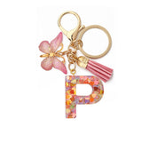 A-Z Letters Keychain with Tassel Butterfly Pendant