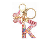 A-Z Letters Keychain with Tassel Butterfly Pendant