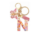 A-Z Letters Keychain with Tassel Butterfly Pendant