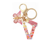 A-Z Letters Keychain with Tassel Butterfly Pendant