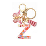 A-Z Letters Keychain with Tassel Butterfly Pendant